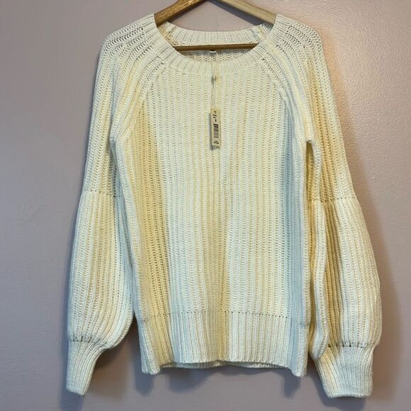 Max Studio Women's Chunky Knit Oversized Balloon Sleeve Sweater Sz Small Cream - Picture 1 of 9